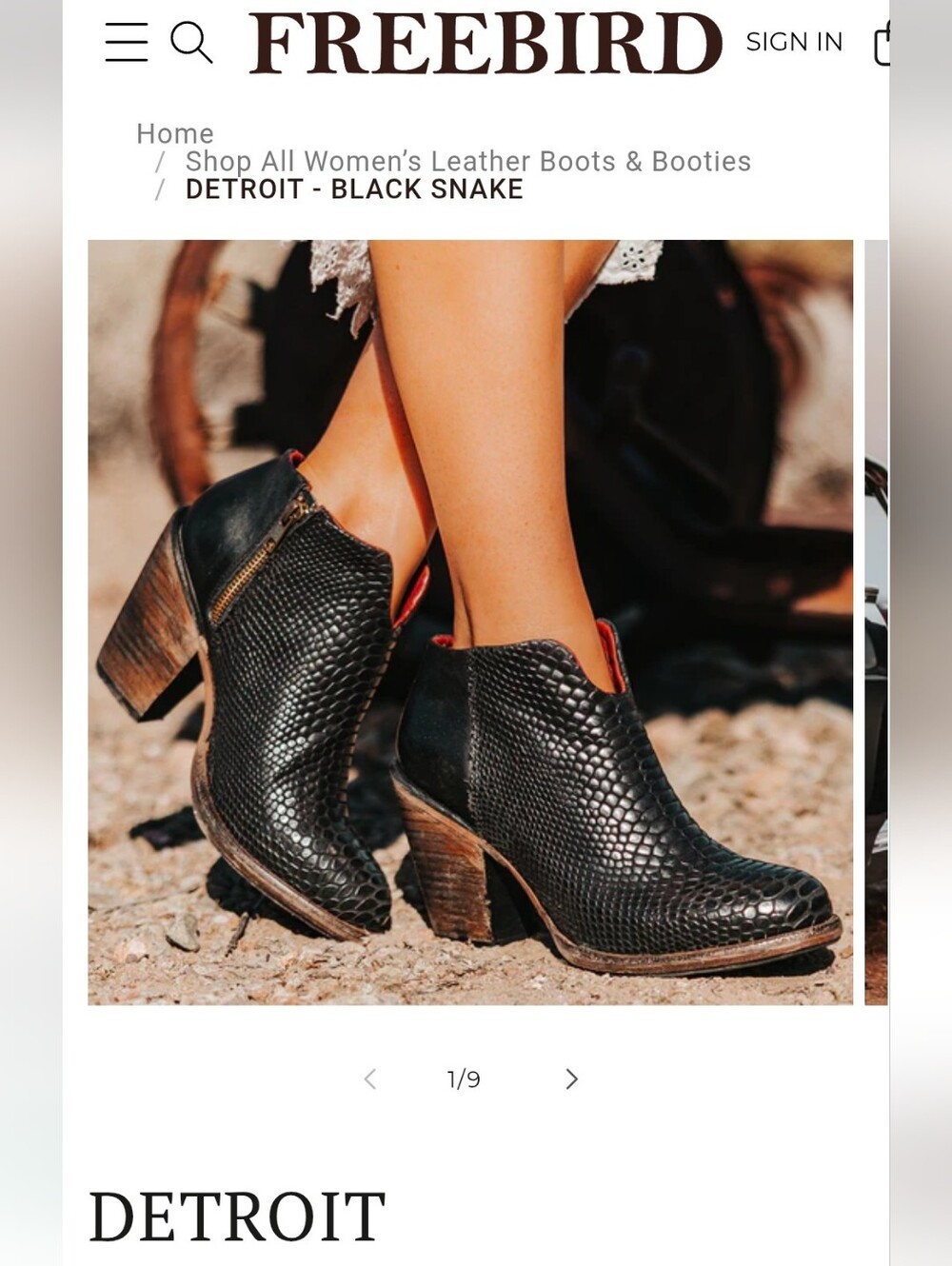 Freebird Detroit Black Snake-Embossed Leather Ankle Booties Size 7